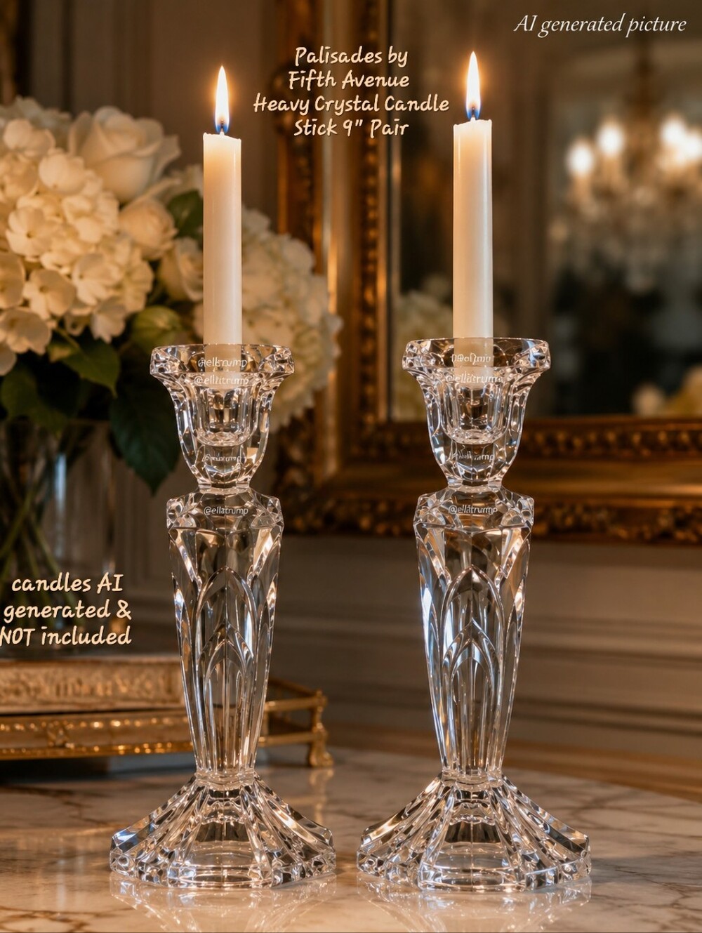 Palisades by Fifth Avenue 9" Heavy Crystal Candle Stick Pair